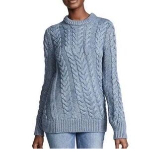 Theory Twisted Cable Crewneck Light Blue Cable-Knit Sweater Size Large